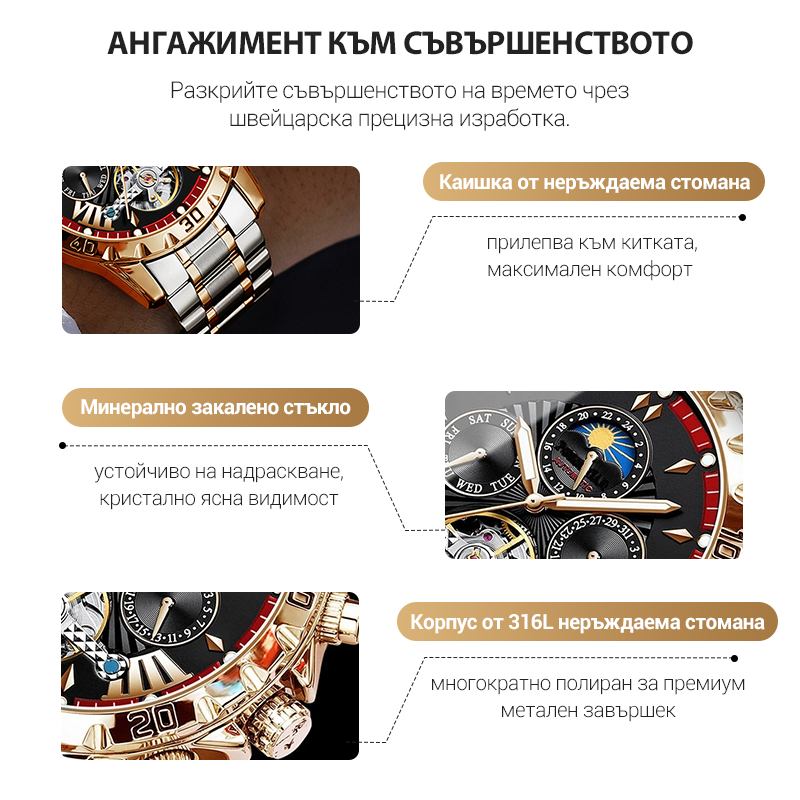 ⌚💧 Нов водоустойчив автоматичен механичен ръчен часовник