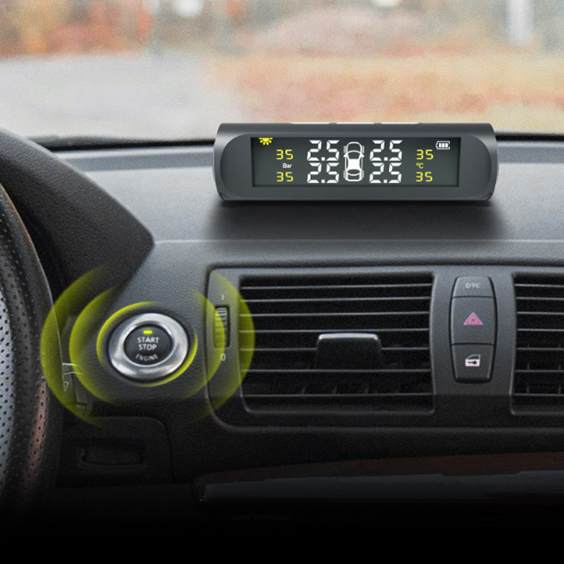 Слънчев дисплей в реално време за налягането в гумите на четирите колела