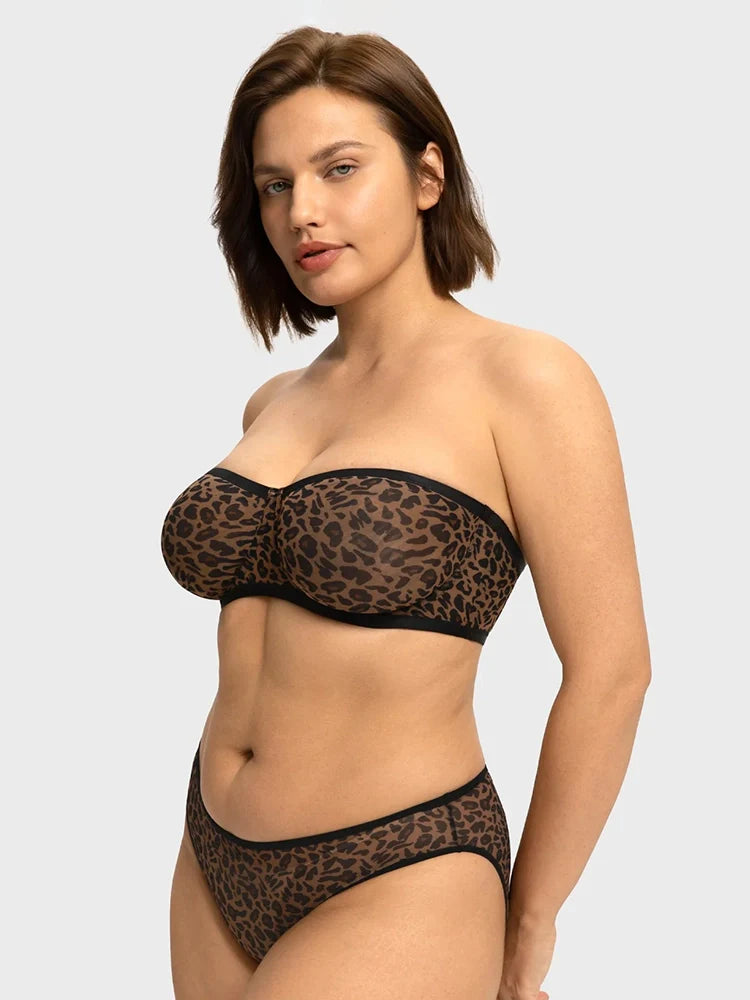 Sheer Mesh Unlined Underwire Strapless Balconette Bra