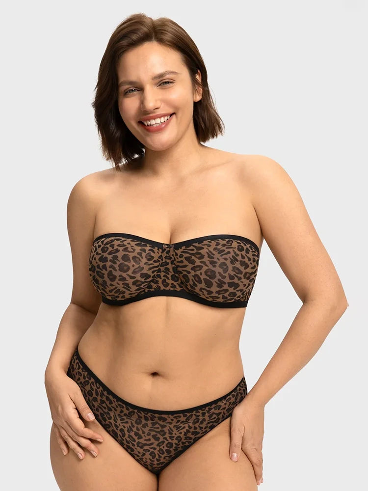 Sheer Mesh Unlined Underwire Strapless Balconette Bra