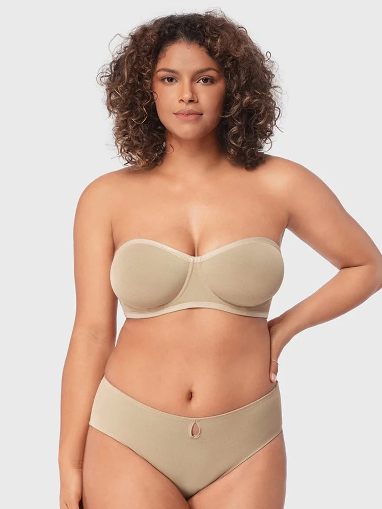 Sheer Mesh Unlined Underwire Strapless Balconette Bra