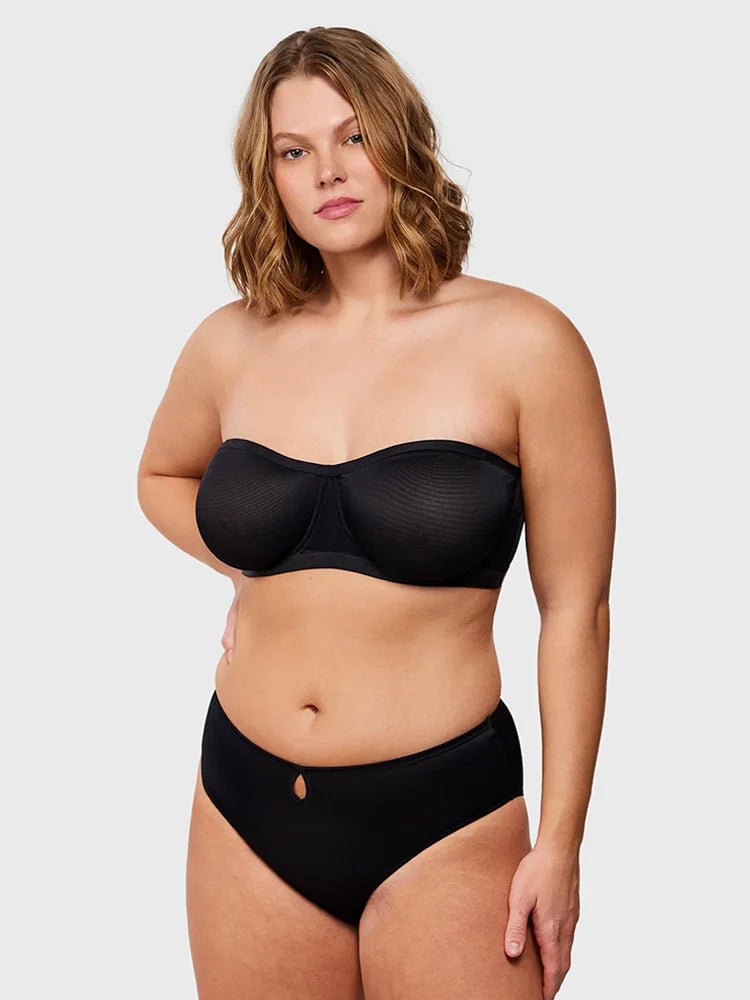 Sheer Mesh Unlined Underwire Strapless Balconette Bra