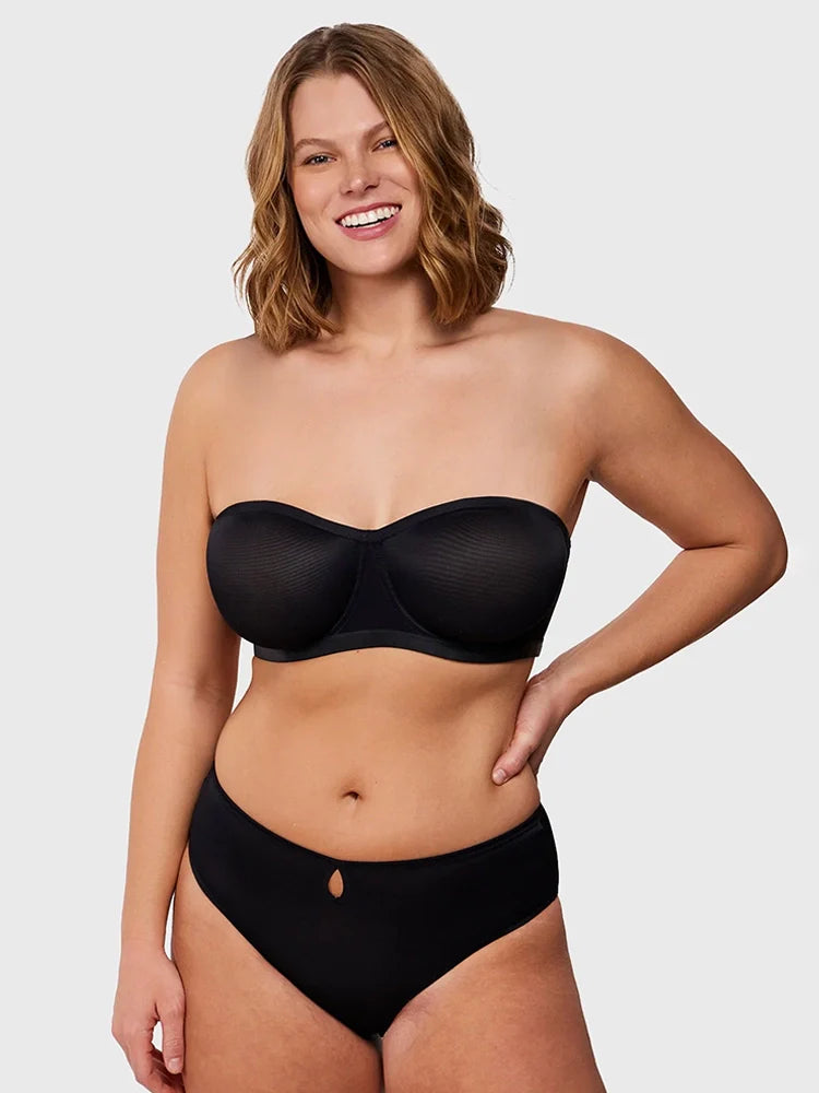 Sheer Mesh Unlined Underwire Strapless Balconette Bra