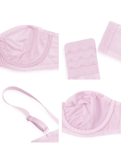 Sheer Mesh Unlined Underwire Strapless Balconette Bra