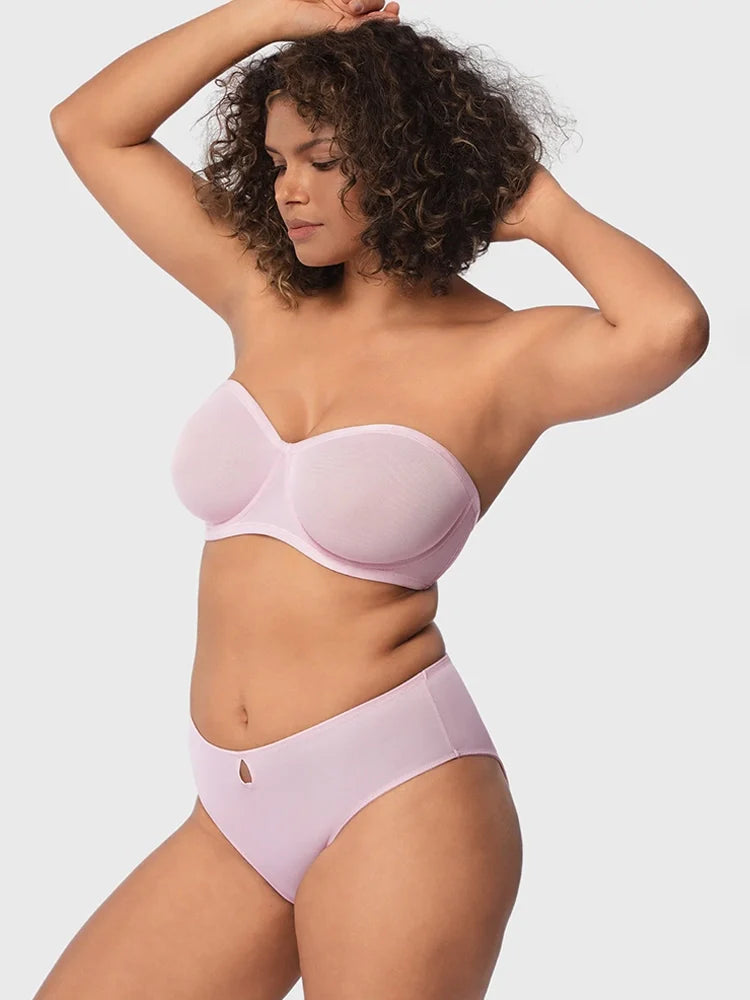 Sheer Mesh Unlined Underwire Strapless Balconette Bra