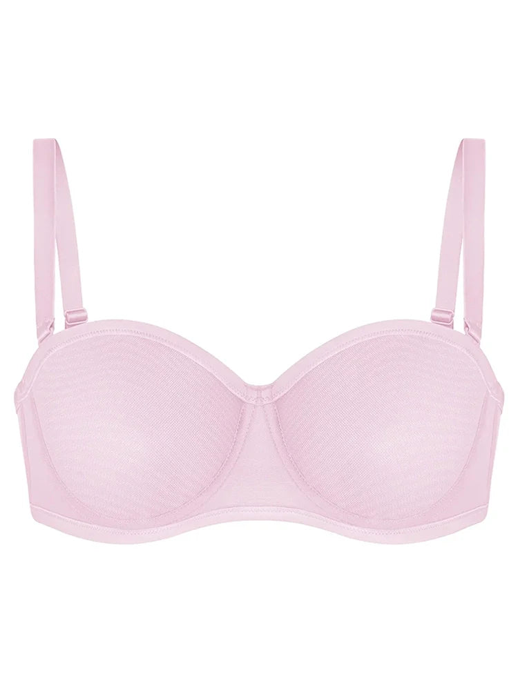 Sheer Mesh Unlined Underwire Strapless Balconette Bra