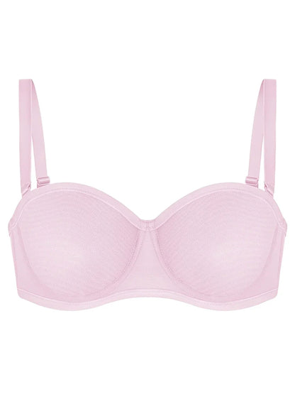Sheer Mesh Unlined Underwire Strapless Balconette Bra