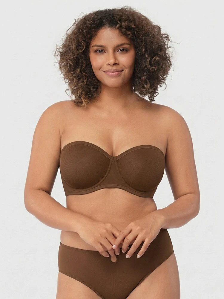 Sheer Mesh Unlined Underwire Strapless Balconette Bra