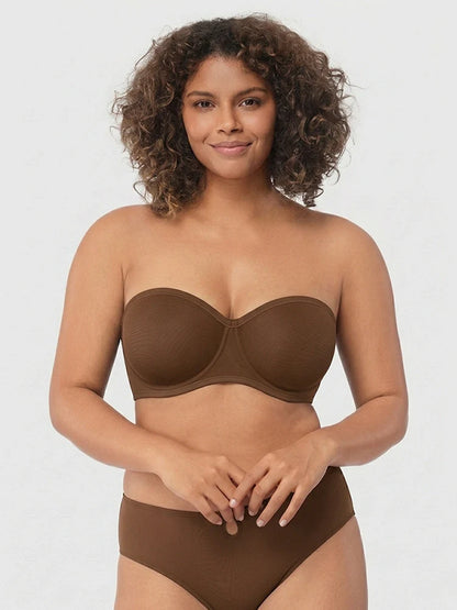 Sheer Mesh Unlined Underwire Strapless Balconette Bra