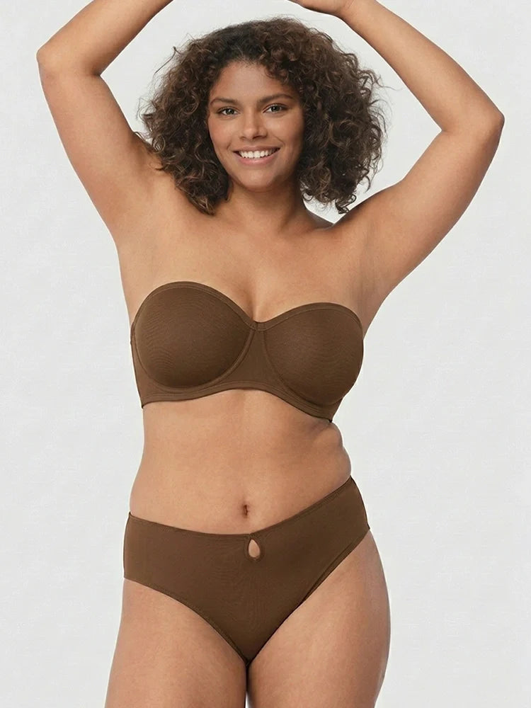 Sheer Mesh Unlined Underwire Strapless Balconette Bra
