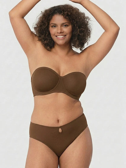 Sheer Mesh Unlined Underwire Strapless Balconette Bra