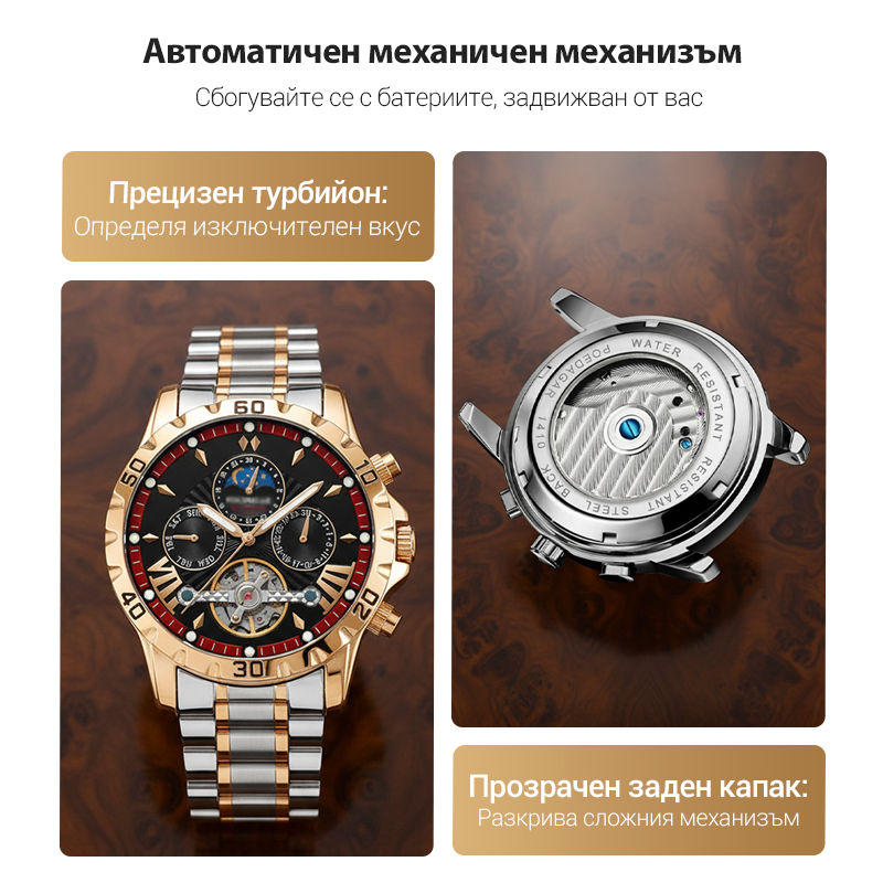⌚💧 Нов водоустойчив автоматичен механичен ръчен часовник