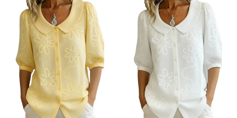 🌸Пролетна разпродажба 50% ОТСТЪПКА👕Бродирана цветна ретро риза с яка