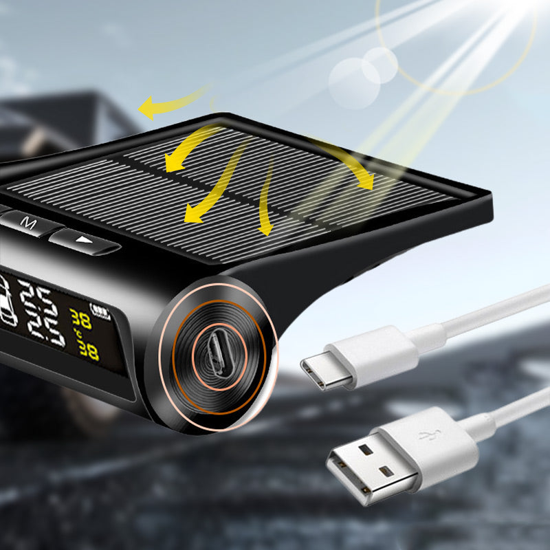 Слънчев дисплей в реално време за налягането в гумите на четирите колела