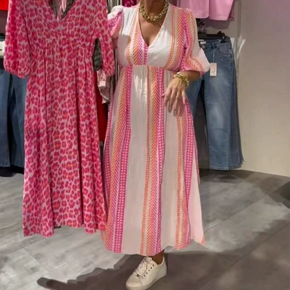 🔥[S-4XL]🎀👗 Дамска рокля с V-образно деколте