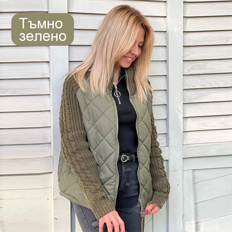 💝Дамско Плетено Яке С Патчворк И Пух