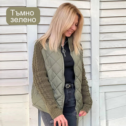 💝Дамско Плетено Яке С Патчворк И Пух