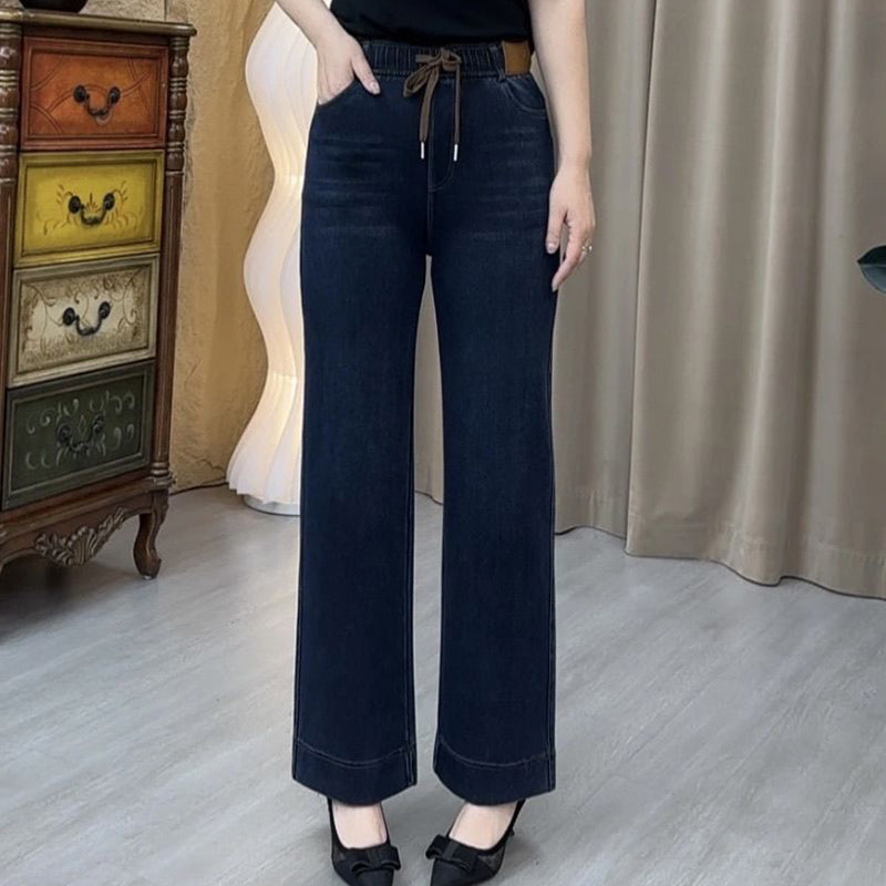 Дамски дънки с връзки, права кройка и ластик👖
