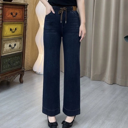 Дамски дънки с връзки, права кройка и ластик👖