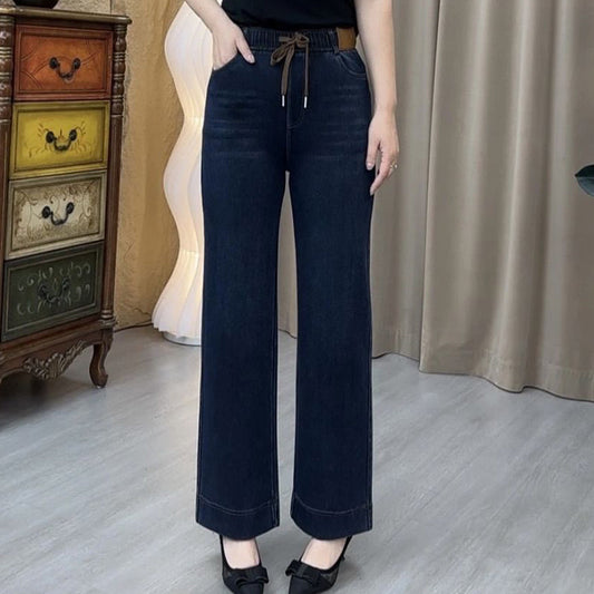 Дамски дънки с връзки, права кройка и ластик👖