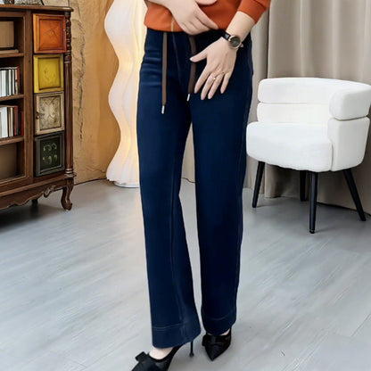 Дамски дънки с връзки, права кройка и ластик👖