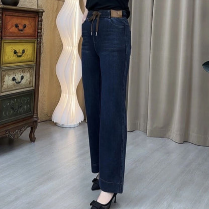Дамски дънки с връзки, права кройка и ластик👖