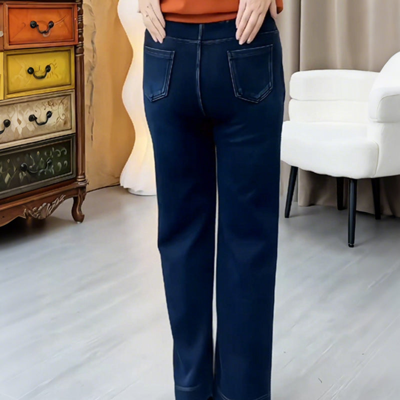 Дамски дънки с връзки, права кройка и ластик👖