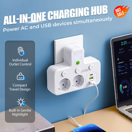 🔌Интелигентен удължител с USB портове (европейски щепсел)