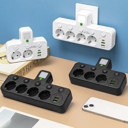 🔌Интелигентен удължител с USB портове (европейски щепсел)