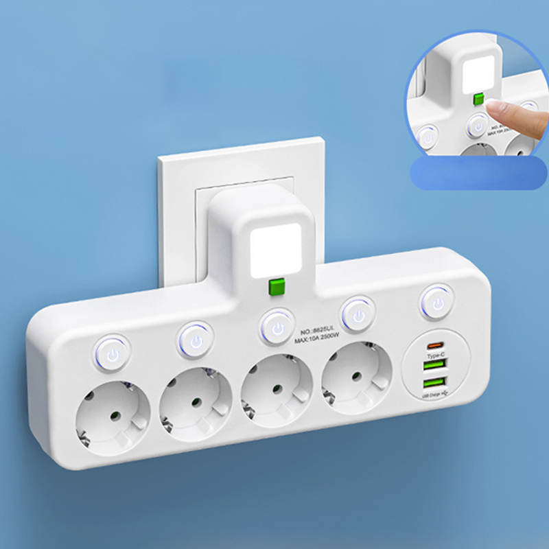🔌Интелигентен удължител с USB портове (европейски щепсел)