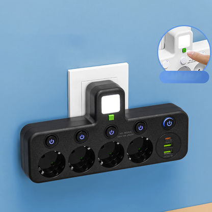 🔌Интелигентен удължител с USB портове (европейски щепсел)