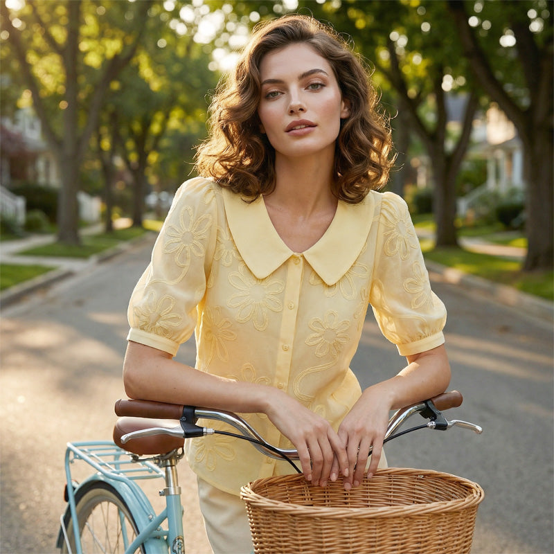🌸Пролетна разпродажба 50% ОТСТЪПКА👕Бродирана цветна ретро риза с яка