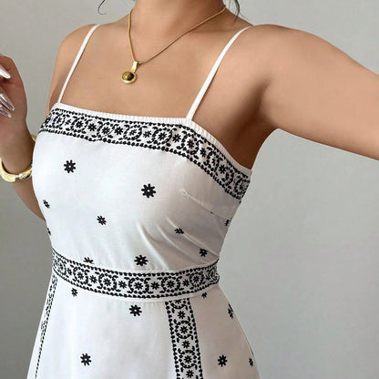 Women's Elegant Printed Spaghetti Strap Dress