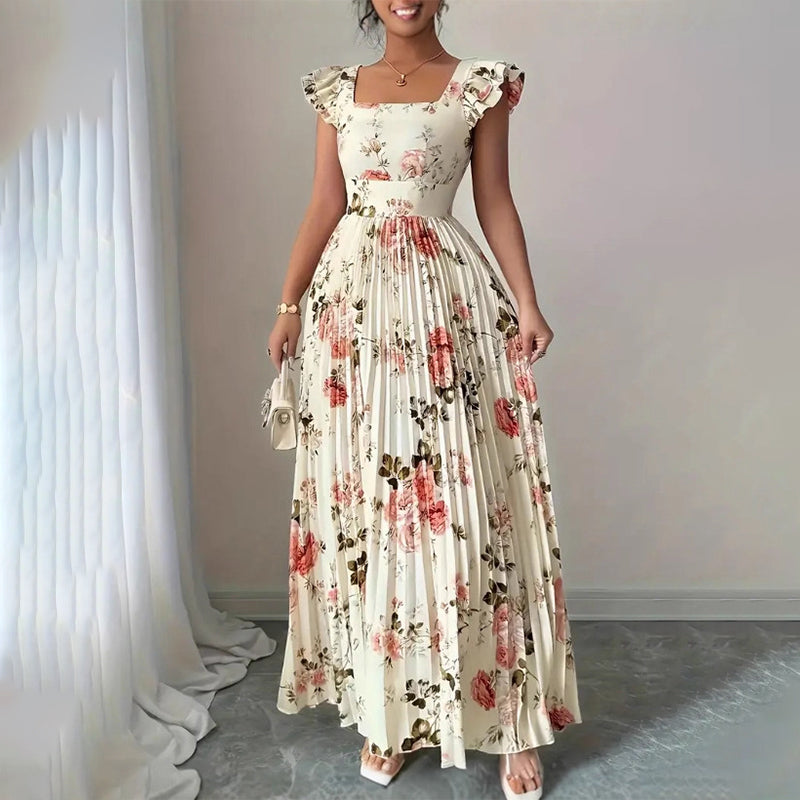🌻Елегантна макси рокля с флорален принт и плисета👗