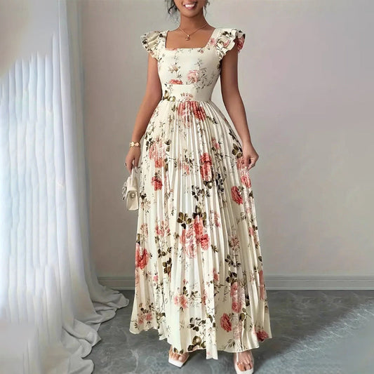 🌻Елегантна макси рокля с флорален принт и плисета👗