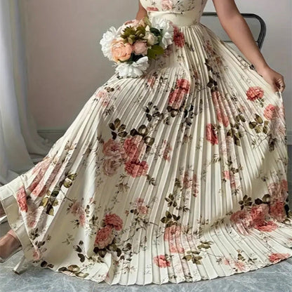 🌻Елегантна макси рокля с флорален принт и плисета👗